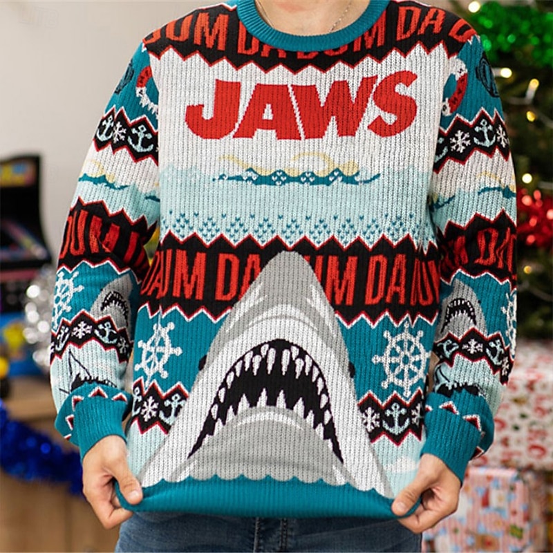 Ugly Christmas Sweater Men's Sweaters Letter Snowflake Knitting Print Pullover Jumper New Years Eve Sweater Outdoor Daily Long Sleeve Crewnecks Navy Blue Blue Fall Winter S M Ls2