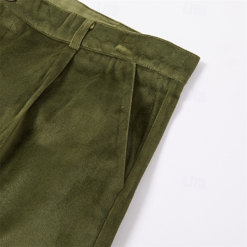 Men's Trousers Dress Pants Velvet Pants Front Pocket Straight Leg Plain Comfort Full Length Outdoor Business Daily Fashion Smart Casual Green Inelastic2