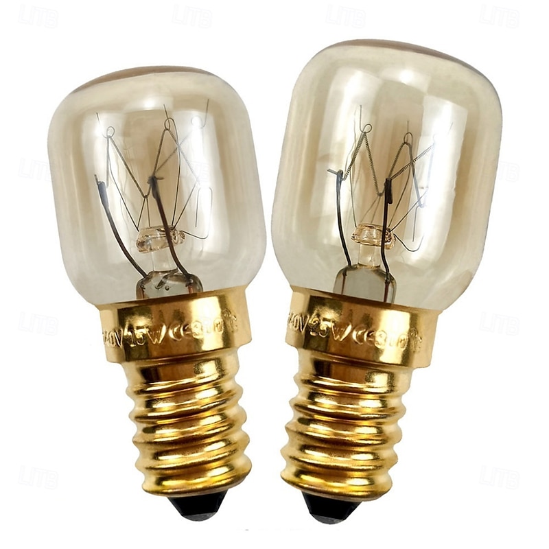 E14 Base Oven Light Bulb, 15W/25W Dimmable Incandescent Bulb for Oven, Microwave, Wax Warmer & Salt Lamp 2pcs