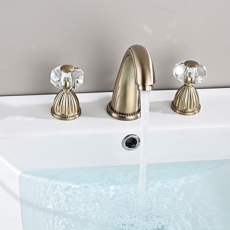 Basin Faucet Antique Bronze Bathroom Sink Faucet 3 Hole Widespread Gold Basin Mixer Hot and Cold Water Tap3