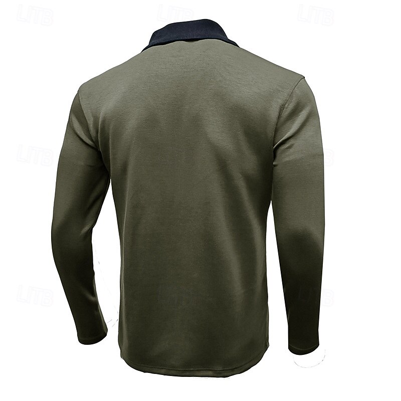 Men's Polo Shirt Quarter Zip Polo Street Vacation Quarter Zip Long Sleeve Fashion Basic Solid Color Pocket Spring &  Fall Regular Fit Black White Burgundy Navy Blue Khaki Army Green Polo Shirt4