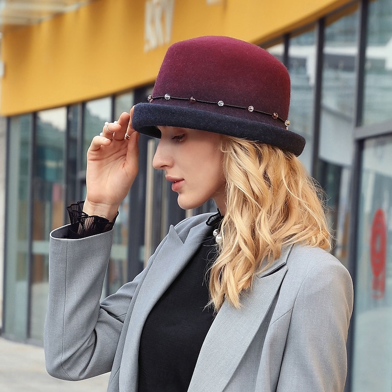 Hats 100% Wool Bowler / Cloche Hat Bucket Hat Fedora Hat Wedding Tea Party Elegant British With Cap Beading Headpiece Headwear4