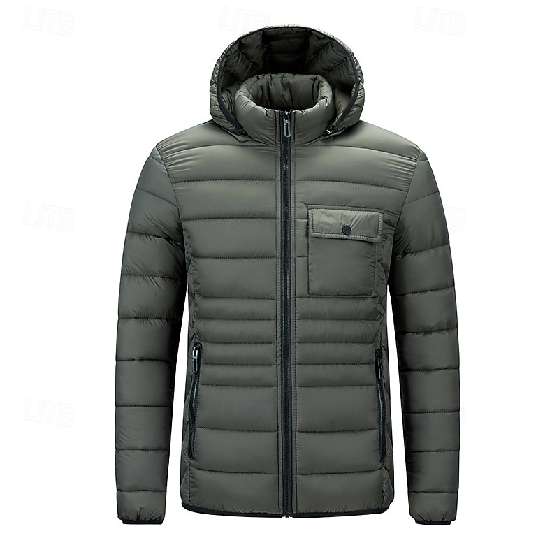 Men's Winter Jacket Puffer Jacket Padded Pocket Hooded Polyster Pocket Outdoor Date Casual Daily Regular Fashion Casual Thermal Warm Windproof Winter Plain Dark Grey Black Red Blue Puffer Jacket