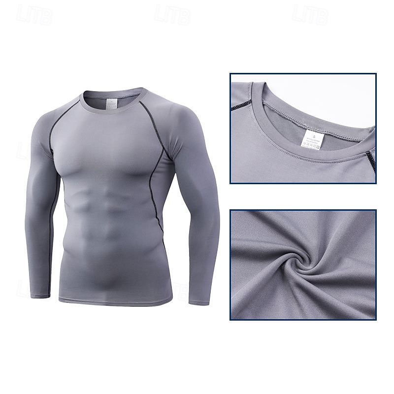 Men's Running T-Shirt Compression Shirt Long Sleeve Tee Tshirt Casual Athleisure Fall Solid Colored Quick Dry Breathable Gym Workout Walking Jogging Sportswear Activewear Black White Blue4