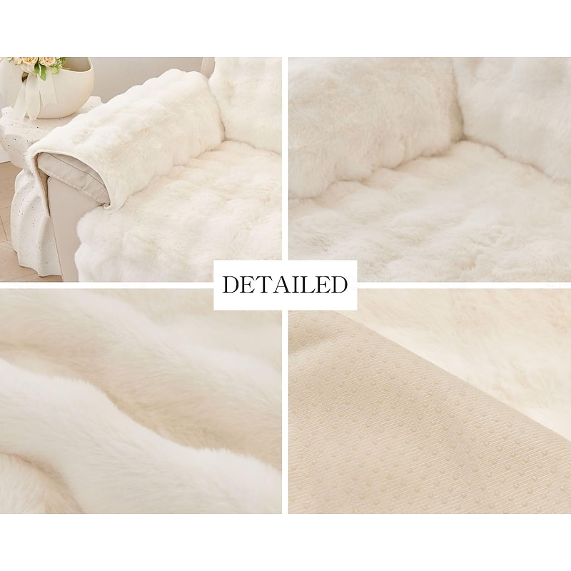 Plush Recliner Slipcover Home Faux Fur Fluffy Recliner Chair Slipcover Non Slip Back Fuzzy Fluffy Reclining Couch Cover Soft Comfort Sofa Slipcover Washable Furniture Protector3