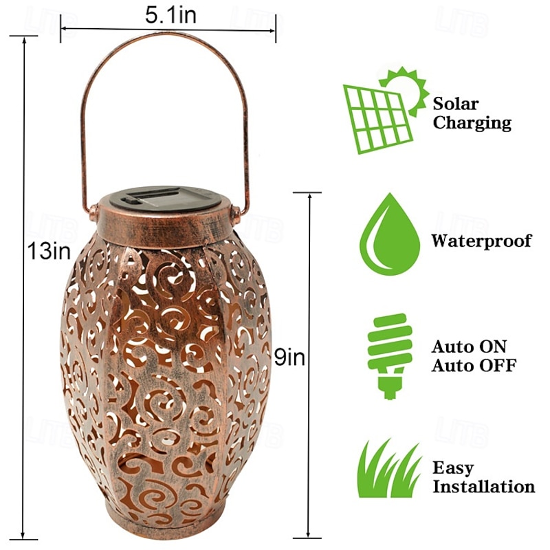 LED Solar Hanging Lights - Pathway Garden Outdoor Retro Wrought Iron Lantern, Waterproof for Balcony, Terrace, Lawn, Indoor/Outdoor Decoration 1pc3