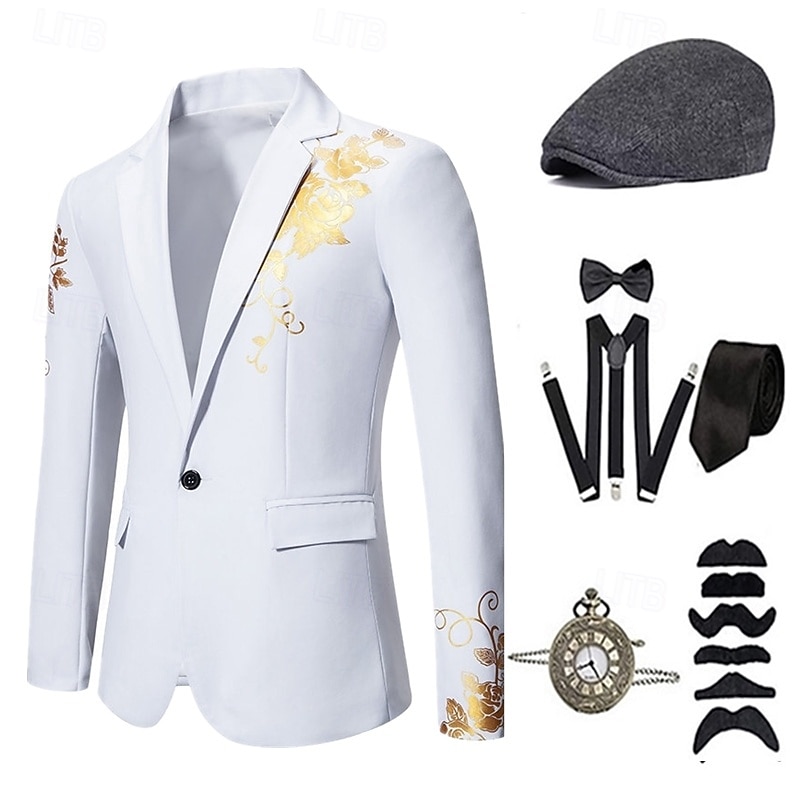 Retro Vintage Roaring 20s 1920s Outfits Waistcoat Accesories Set Gentleman Fancy Dress Men's Halloween Carnival New Year Party / Evening Masquerade New Year Eve Adults' Cravat Coat Vest All Seasons2