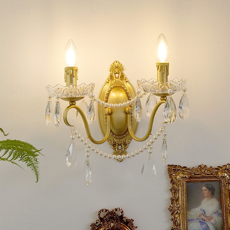 Crystal Prism Wall Light Sconces Vintage Brass Dual Wall Mount Lamp Light Fixtures Lighting Wall Decor  Copper Sconces 110-240V 5W3