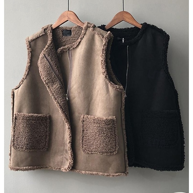 Women's Casual Jacket Outdoor Zipper Solid Color Windproof Fashion Regular Fit Outerwear Sleeveless Fall Black M2