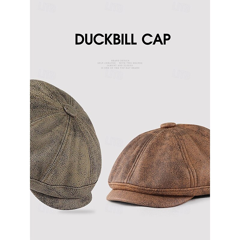 Men's Vintage Newsboy Cap – Stylish Faux Leather Look Flat Cap for Casual or Formal Wear, Available in Multiple Colors3