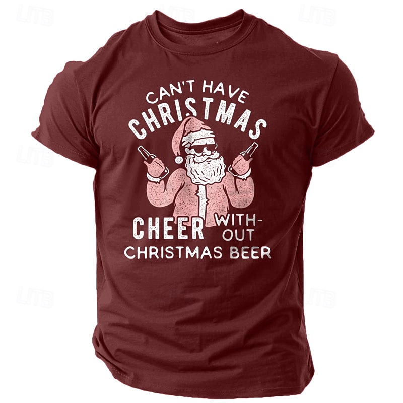 Christmas Men's Santa Claus Letter Printed funny christmas T Shirt 100% Cotton Short Sleeve Graphic Shirt Black Wine Red Comfortable Tee Vacation Street Fashion Designer Clothing
