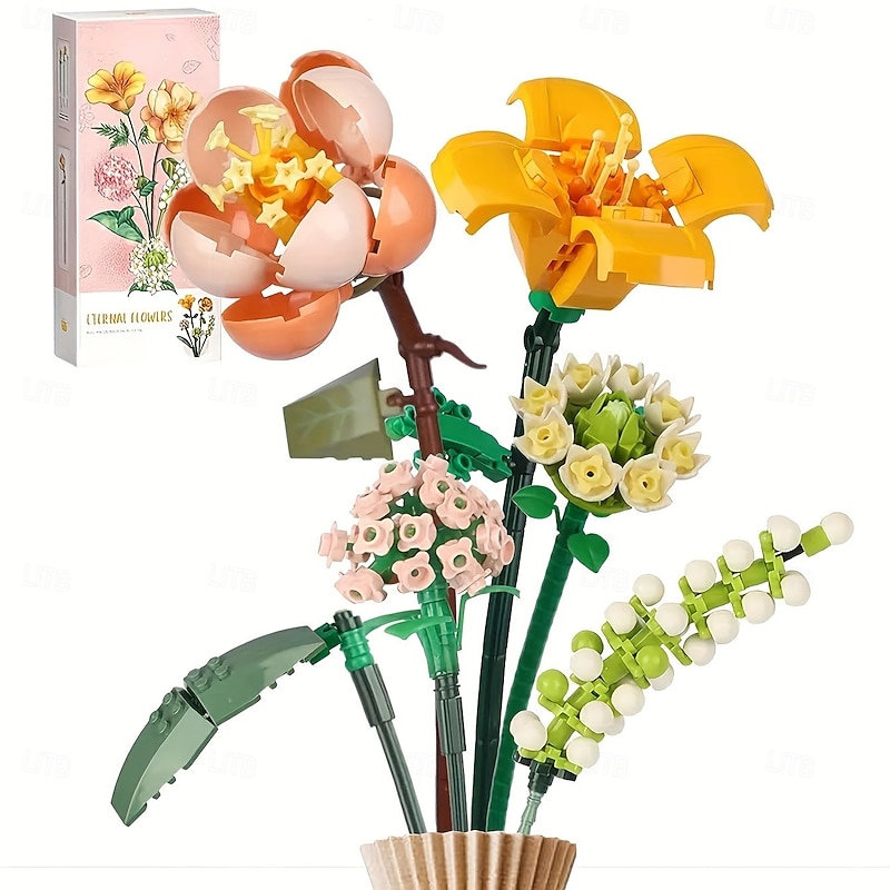 Flower Bouquet Mini Building Blocks Set - DIY Brick Construction Colorful Home Decoration Holiday Gift Idea for Christmas Halloween and Special Occasions4