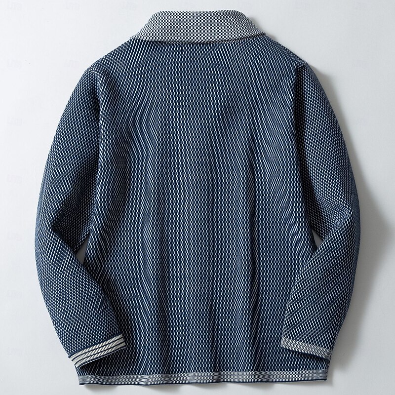 Men's Cardigan Sweater Knit Sweater Ribbed Knit Regular Button Up Side Pockets Solid Color Lapel Fashion Classic Daily Wear Date Clothing Apparel Fall & Winter Navy Blue M L XL3