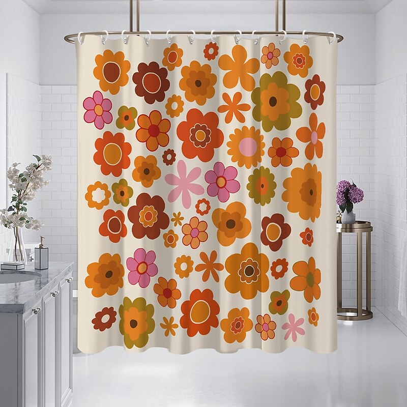 Shower Curtain with 12 Hooks 180cm*180cm(70"*70") Polyester Washable Waterproof Pattern Bathroom Bathtub Decor Vintage Peony Floral2