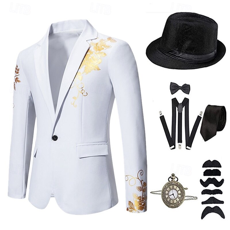 Retro Vintage Roaring 20s 1920s Outfits Waistcoat Accesories Set Gentleman Fancy Dress Men's Halloween Carnival New Year Party / Evening Masquerade New Year Eve Adults' Cravat Coat Vest All Seasons