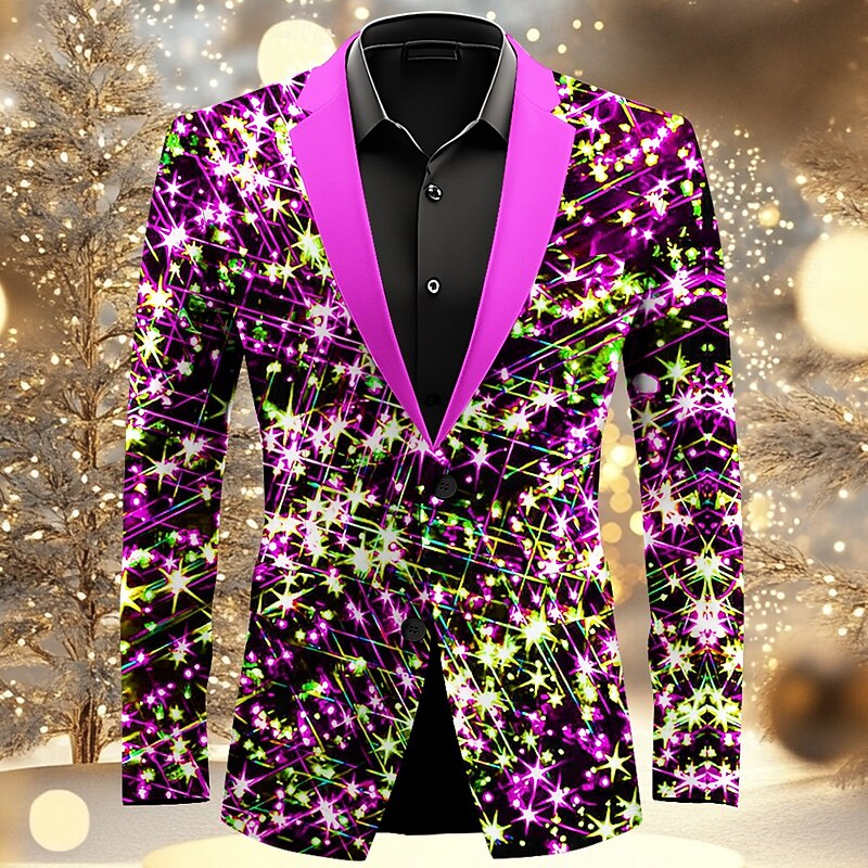 Men's Sparkly Glittery Long Sleeve Turndown Artistic Casual Party Evening Wear Daily New Year Eve Buttons 3D Print Multi Pocket2