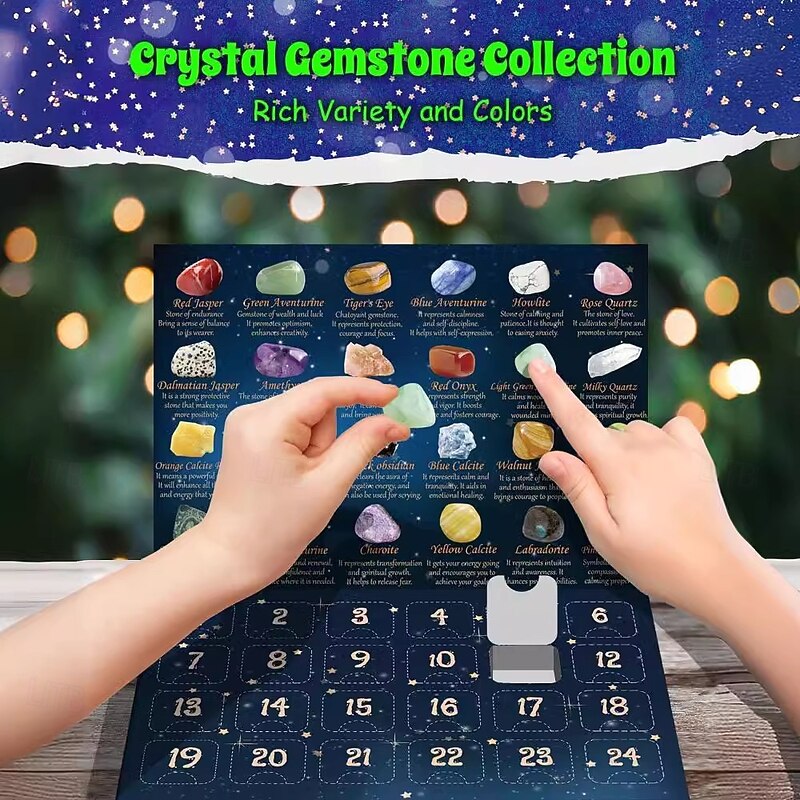 Christmas Gemstone Advent Calendar, 24 Natural Crystal Gemstones Stone Countdown Calendar Crystals and Healing Stones Natural Gemstones Collection Rocks3