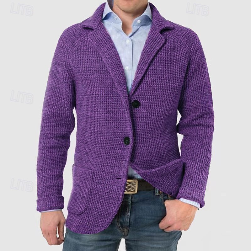 Men's Blazer Business Cocktail Party Wedding Party Fashion Casual Spring &  Fall Polyester Solid / Plain Color Pocket Buttons Comfortable Single Breasted Blazer Dark Brown Black White Purple3