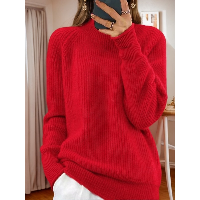 Women's Sweater Pullover Sweater Jumper Turtleneck Knit Knitted Raglan Sleeves Spring Fall Home Daily Holiday Daily Soft Long Sleeve Pure Color Yellow Pink