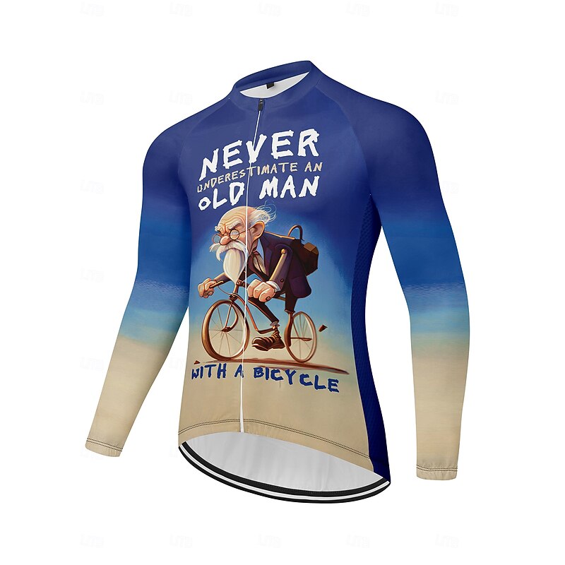 Men's Cycling Jersey Long Sleeve Bike Top with 3 Rear Pockets Anti-slip Strap Quick Dry Reflective Strips Back Pocket Blue Sports Clothing Apparel4