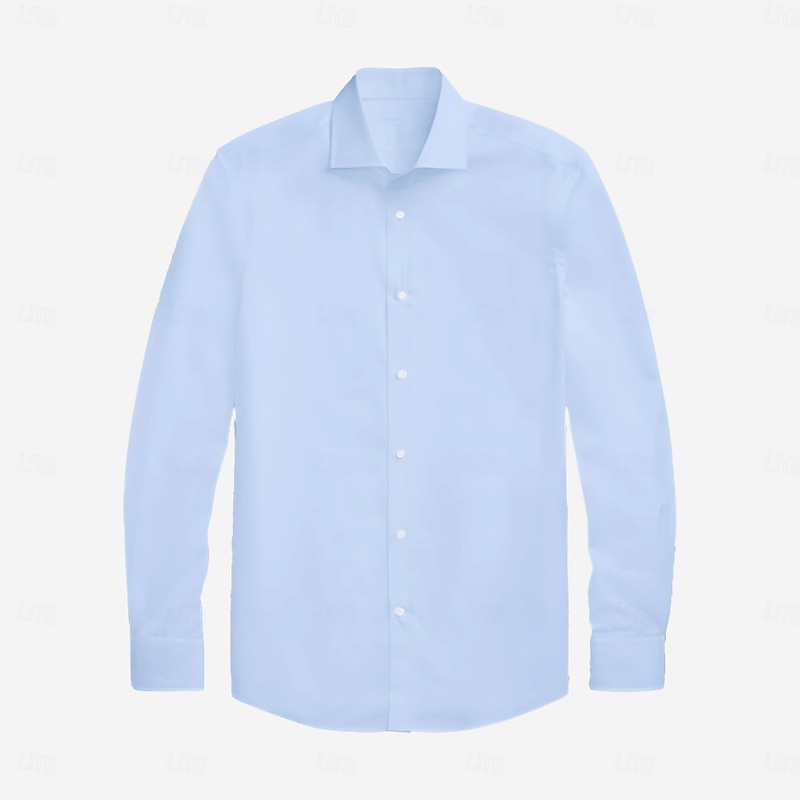 Men's Dress Shirt Button Up Shirt Solid Color School Formal Light Blue Long Sleeve Turndown All Seasons Clothing Apparel3