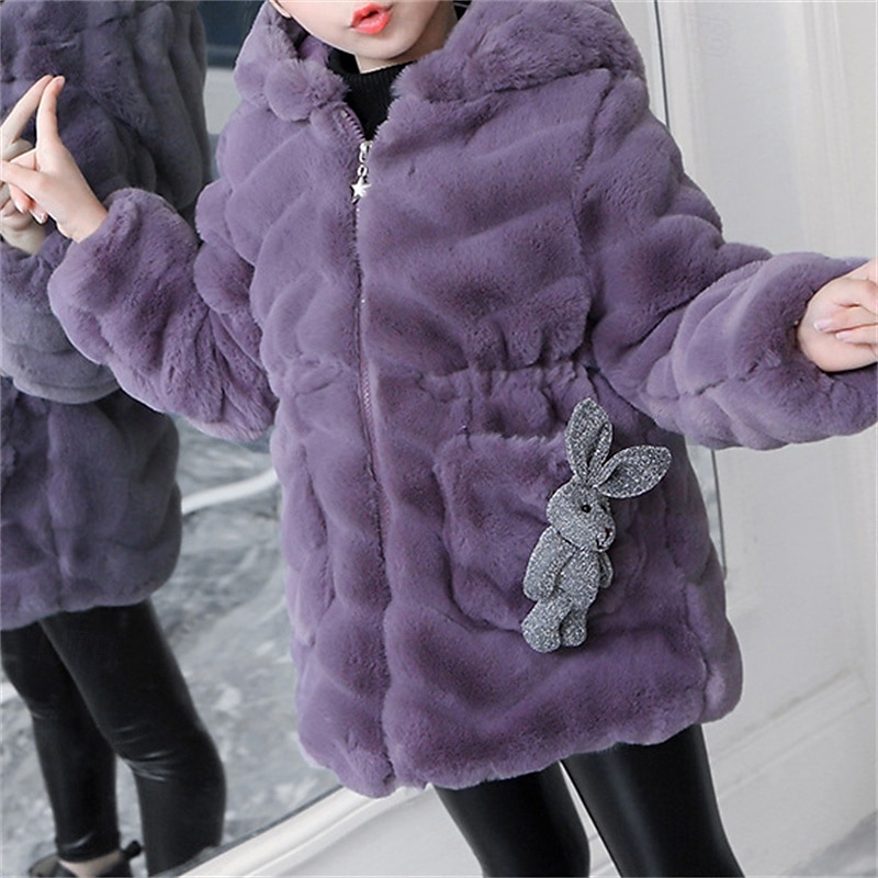 Kids Girls' Faux Fur Coat Solid Color Cute School Coat Outerwear 4 years+ Fall Pink Purple