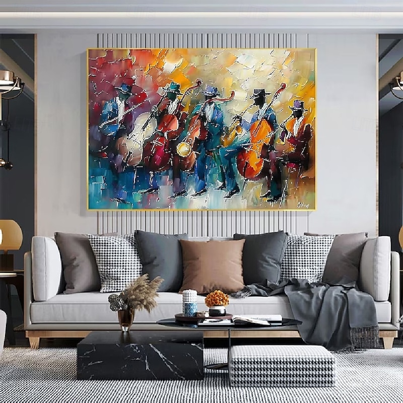 Artist handpainted  Abstract Paintings  Jazz Band Oil Painting On Canvas Canvas Art painting  handmade Colorful Wall Art painting Music Wall Art instrument Painting Artwork Colorful Jazz painting2