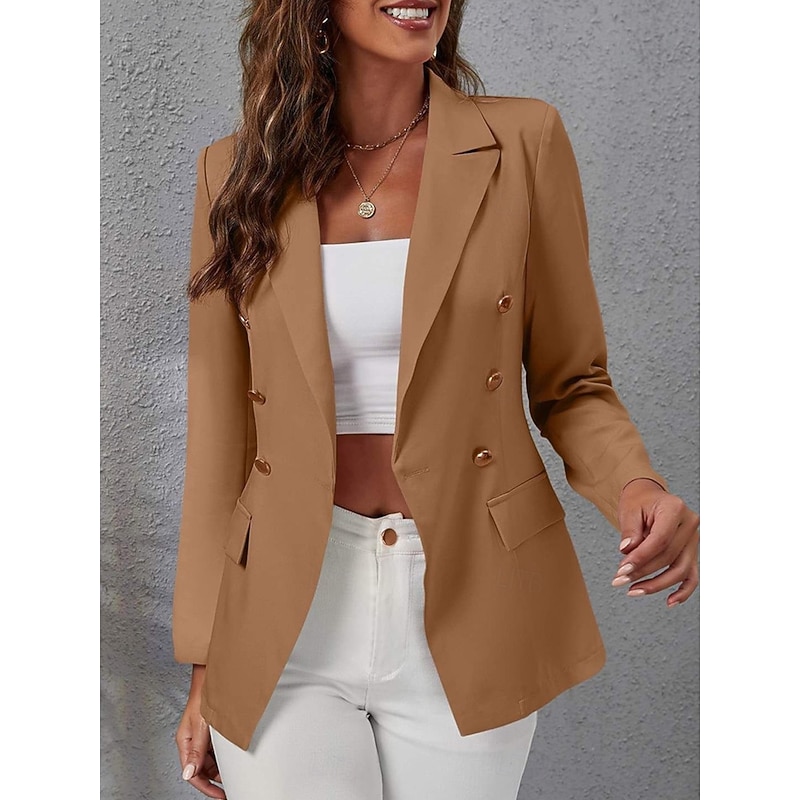 Women's Blazer Work Button Solid Color Breathable OL Style Regular Fit Outerwear Long Sleeve Fall Black S