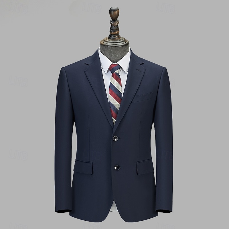 Men's Wool Suit Blazer Formal School Wedding Elegant Warm Fall Winter Solid Color Single Breasted One-button Blazer Navy Blue3