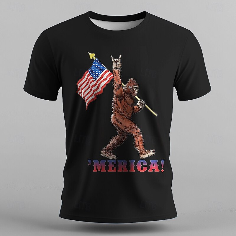 Veterans Day Men's Patriot Patriotic Veteran Orangutan American US Flag T shirt Short Sleeve T shirt 3D Print Crew Neck Shirt Fashion Athleisure Street Sports Outdoor Daily Black White Summer Spring2