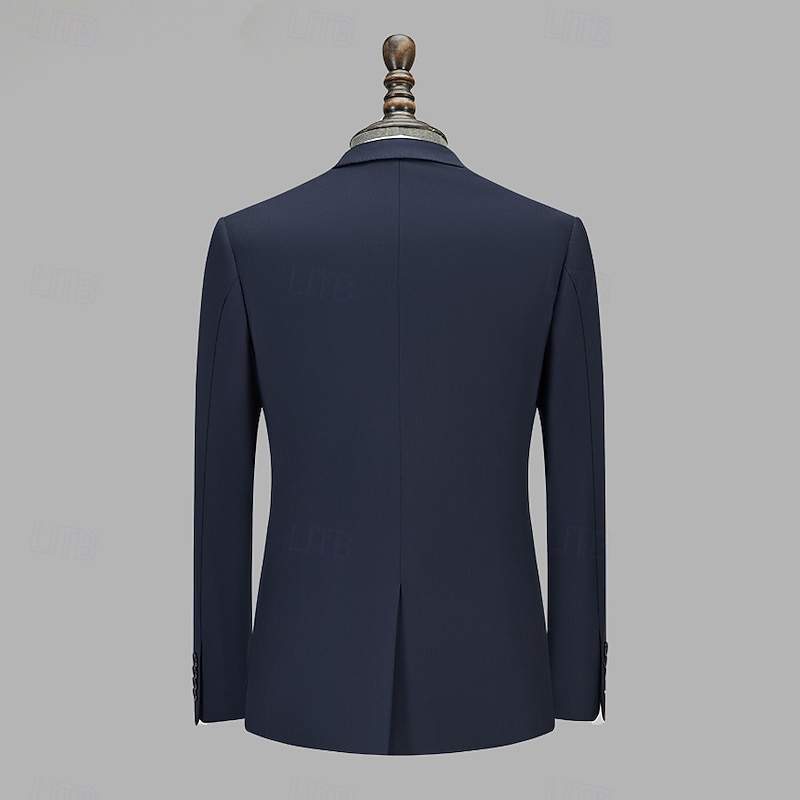 Men's Wool Suit Blazer Formal School Wedding Elegant Warm Fall Winter Solid Color Single Breasted One-button Blazer Navy Blue4