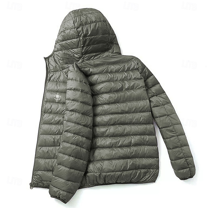 Men's Graphic Nautical Compass Down Jacket Puffer Jacket Waterproof Casual Daily Holiday Going out Print Fall Winter Hooded Long Sleeve Black Red Navy Blue4