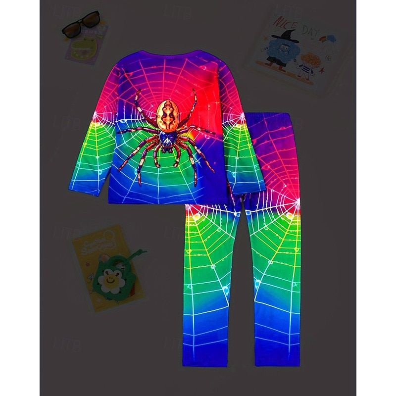 Boys 3D Graphic Spider Pajama Sets Tee & Pants Pajama Sets Long Sleeve 3D Print Fall Winter Active Basic Kids 4 years+ Crew Neck Home Daily Regular Fit2