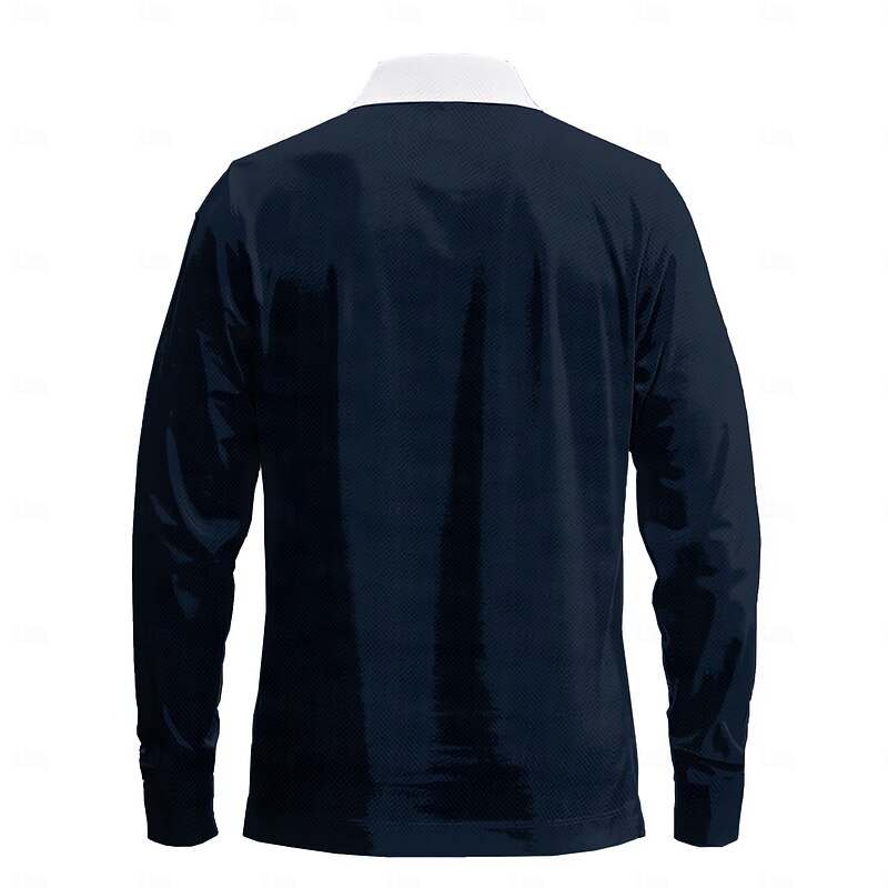 Christmas Men's USA Statue Of Liberty Polo Shirts Golf Polos Shirts Long Sleeve Polo Shirts Collar Casual Vacation Street Dailywear 3D Print Buttons Spring & Summer Dark Blue3