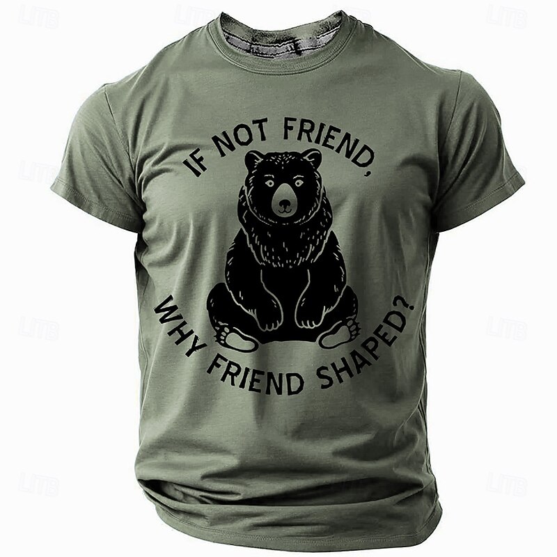 Men's Bear T Shirt Short Sleeve T shirt 3D Print Crew Neck Shirt Daily Casual Sports Outdoor Hunting Blue Green Khaki Spring & Summer Clothing Apparel S M L XL XXL XXXL