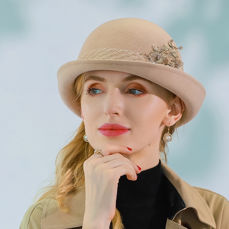 Hats Wool Bowler / Cloche Hat Fedora Hat Wedding Tea Party Elegant Wedding With Cap Lace Side Headpiece Headwear3