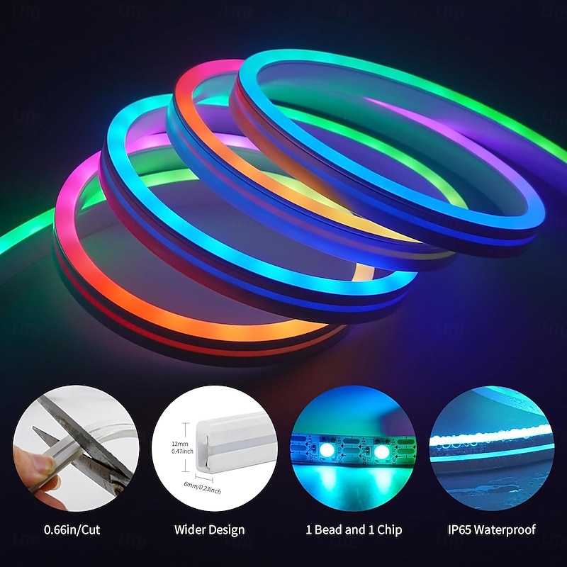 RGBIC LED Neon Rope Light,1.6-16FT USB 5V Color Changing Strip Light with APP & Music Control, IP65 Waterproof for Bedroom & Party Decor 1PC4