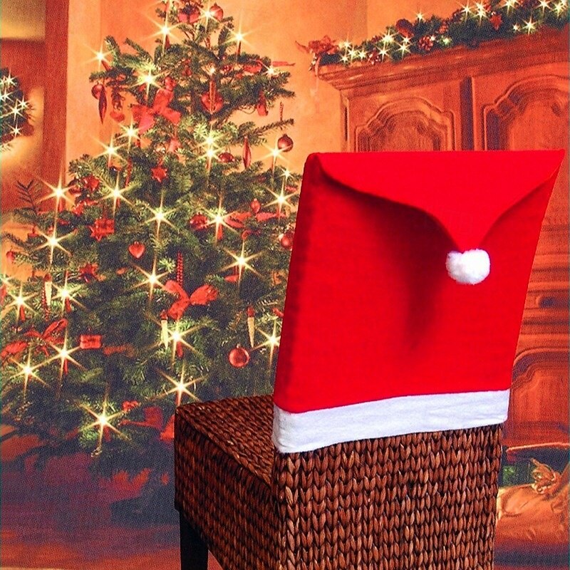 4pcs Red Non-Woven Christmas Chair Covers, Santa Hat Back Slipcovers for Dining Room Holiday Decor, Xmas Table Decoration2