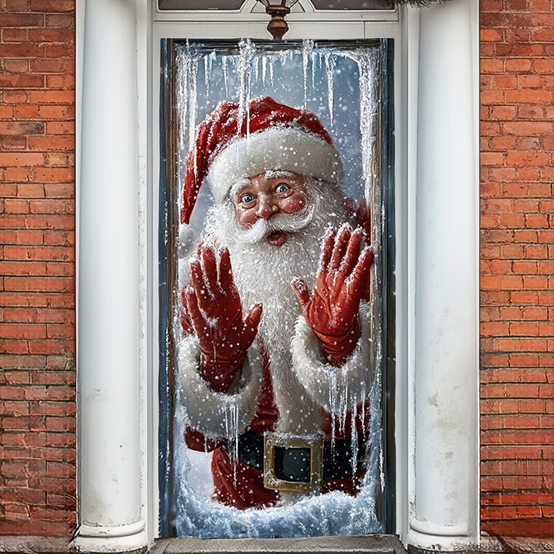 Christmas Door Decorations Door Covers Santa Claus Xmas Snow Door Tapestry Door Curtain Decoration Backdrop Indoor/Outdoor Door Banner for Front Door Farmhouse4
