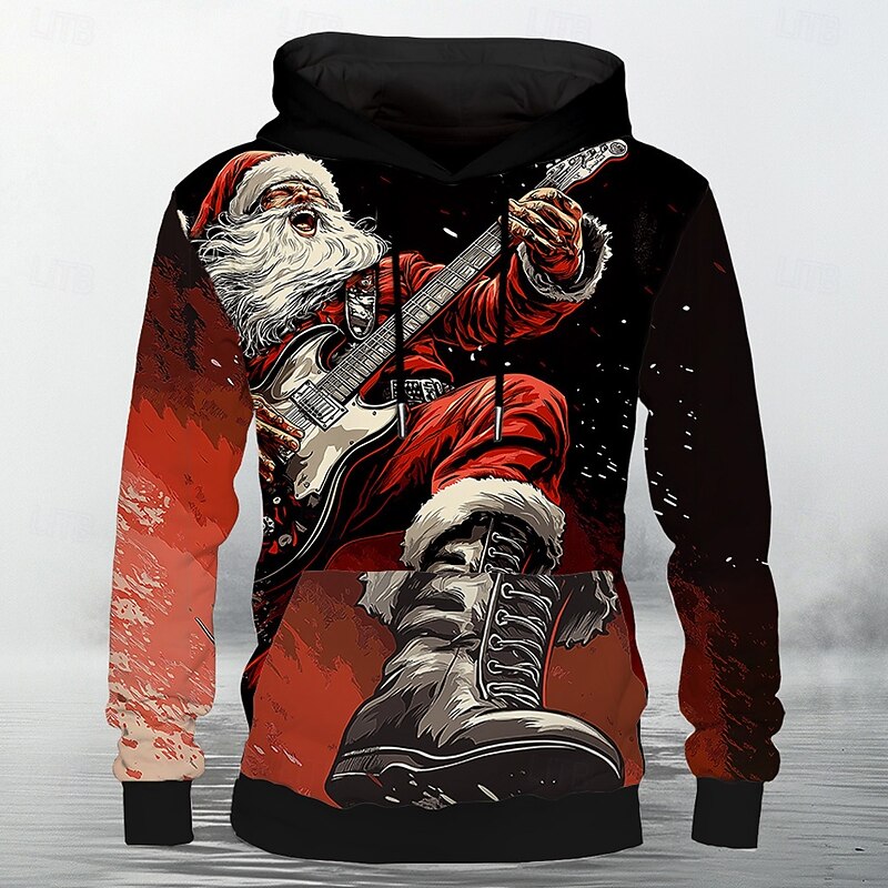 Men's Santa Claus Hoodie Hoodies Sweatshirt Fashion Cowboy Long Sleeve Hooded Christmas Travel Festival Red Pocket 3D Print Fall Winter Designer