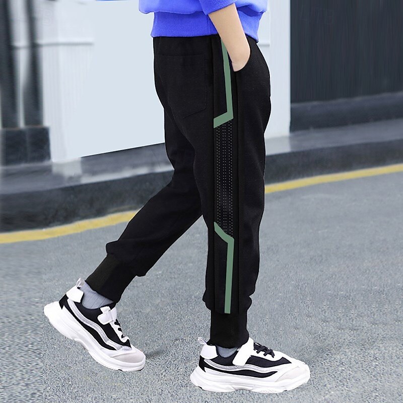 Kids Boys Sweatpants Trousers Pocket Color Block Breathable Soft Comfort Pants Training Sports Daily Black Mid Waist3
