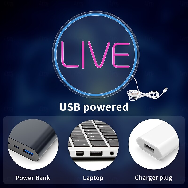 LIVE Neon Signs Lights, LED Live On Air Neon Lights, Round Led Sign Lights for Gamers - Cool Live Streaming/Recording Sign for Studio, Wall, Bedroom, Game Room Decor3