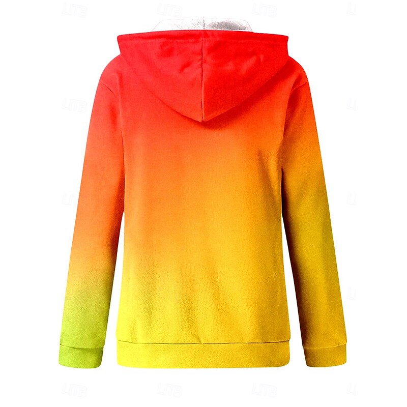 Women's Casual Jacket Hoodie Jacket Outdoor Street Daily Wear Fall Winter Regular Coat Regular Fit Thermal Warm Breathable Stylish Casual Jacket Long Sleeve Color Gradient with Pockets Print Orange4