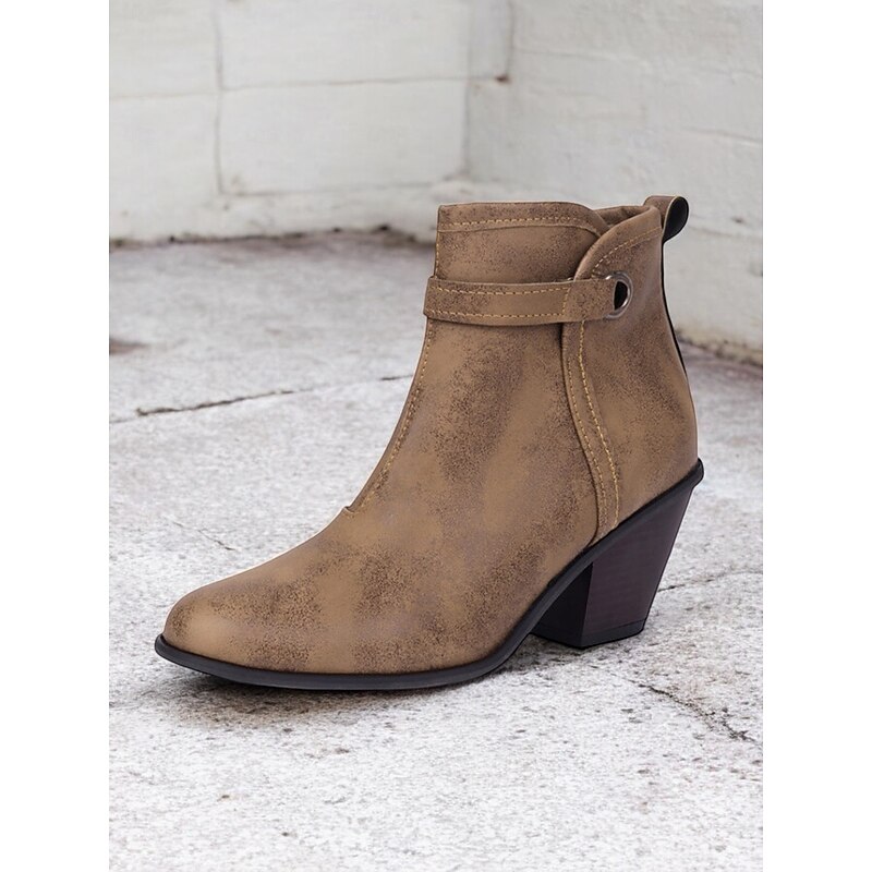 Women's Vintage Western Ankle Boots with Chunky Block Heels – Faux Leather Side-Zip Booties for Casual and Outdoor Wear4