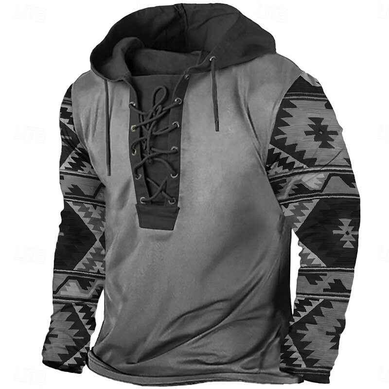 Men's Cowboy Hoodie Hoodies Sweatshirt Fashion Cool Long Sleeve Hooded Vacation Going out Streetwear Blue Brown Drawstring Fall Winter Designer2