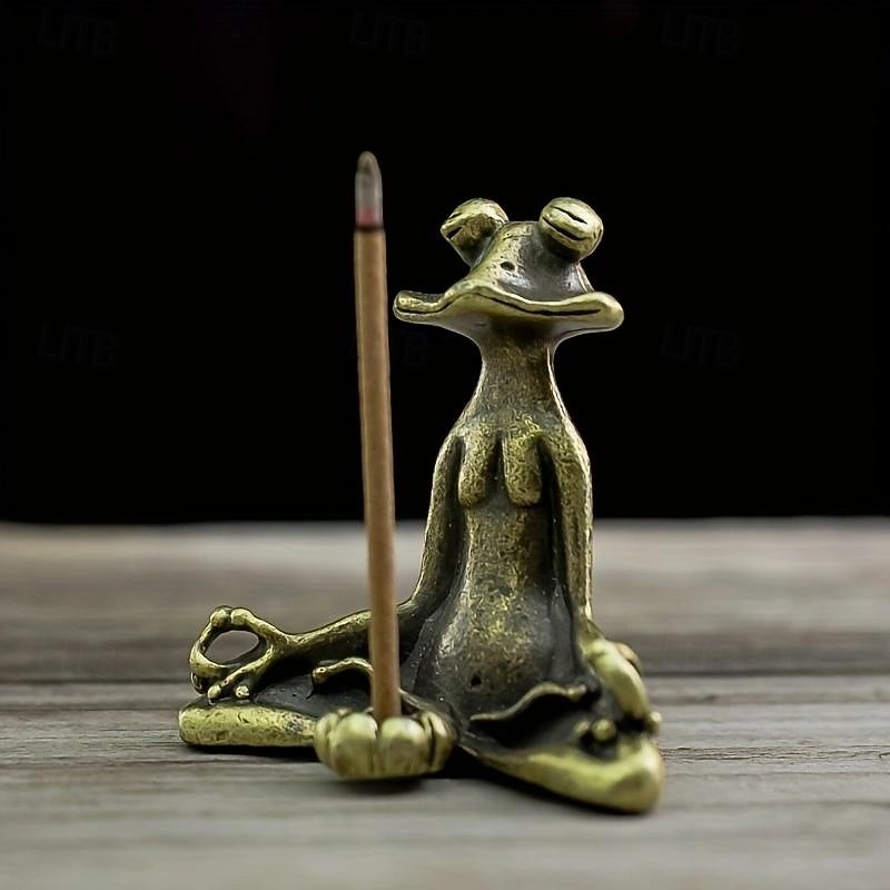 Cute Sitting Frog Statue Incense Holder Yoga Frog Sculpture Home Office Desk Decoration Ornament Gift2