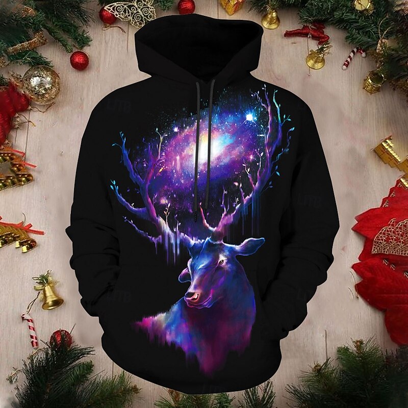 Christmas Men's Christmas animal 3D Hoodies Pullover Graphic Prints Reindeer Ugly  Print Hooded Casual Daily Sports 3D Print Sportswear Casual Hoodies2