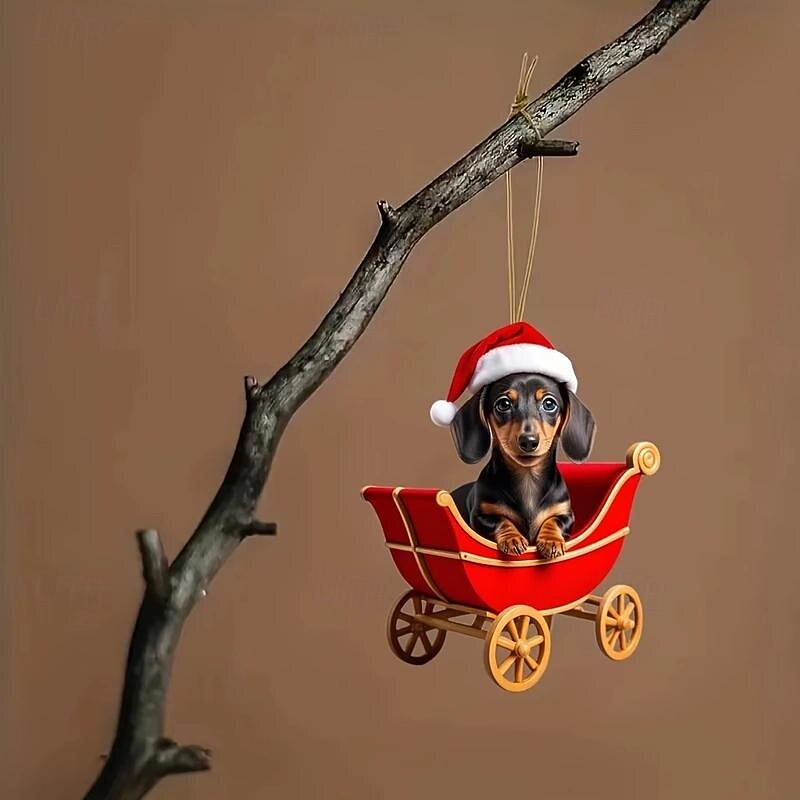 Christmas Dachshund Acrylic Ornament - 2D Car Mirror & Tree Charm, Perfect for Holiday Home & Party Decor4