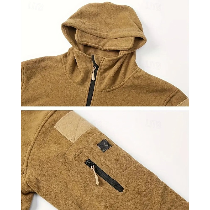 Men's Fleece Jacket Military Jacket Tactical Jacket Daily Vacation Thermal Warm Pocket Fleece Fall & Winter Plain Fashion Streetwear Hooded Regular Black Khaki Army Green Gray Jacket2