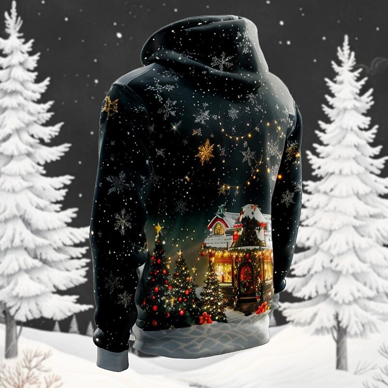 Christmas Men's Santa Claus 3D Hoodies Santa Claus Fashion 3D Print Holiday Vacation Streetwear Hoodies Black Hooded Print Front Pocket Spring &  Fall Designer shirt2